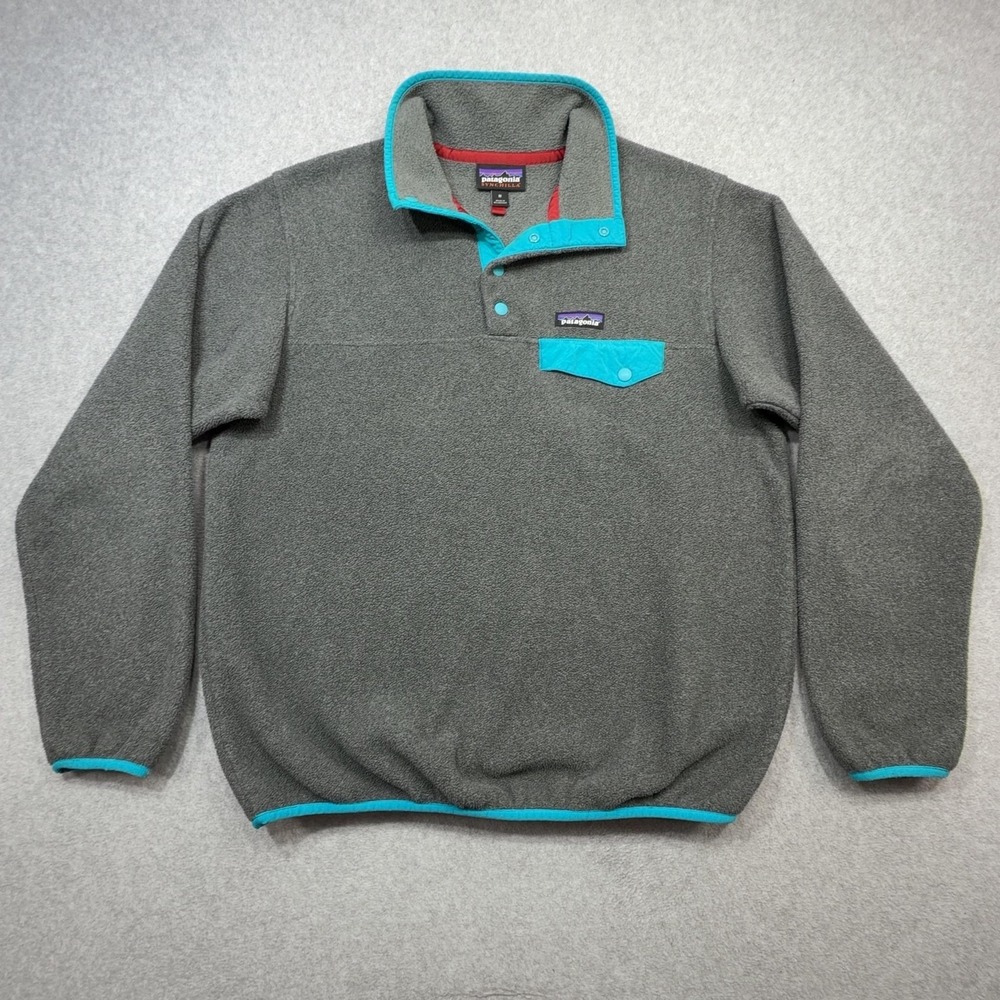 Patagonia Synchilla Snap-T Pullover Womens Medium Gray Teal Fleece Outdoor
